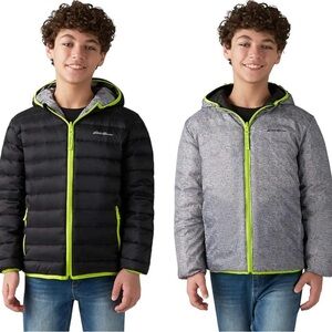 Eddie Bauer Boys S Reversible Hooded Down/Puffer Jacket Onyx